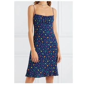 Staud Bellini Fruit Vegetable Print Slip Tank Dress Navy Blue Crepe Size 0